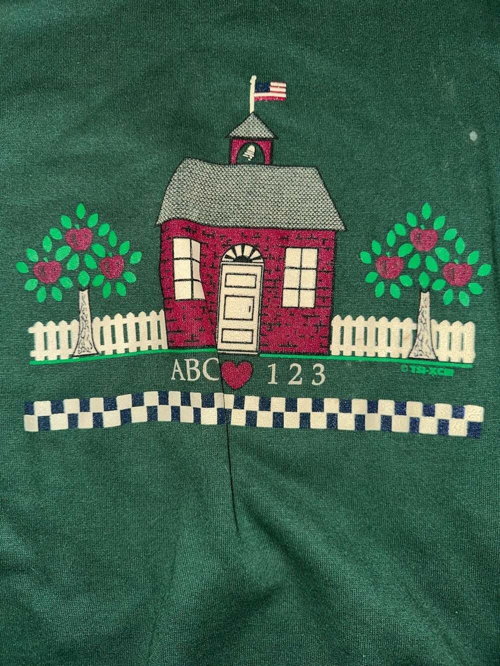 Jerzees Schoolhouse Crewneck Sweatshirt Size XL Green Embroidered ABC 123 - Picture 2 of 6